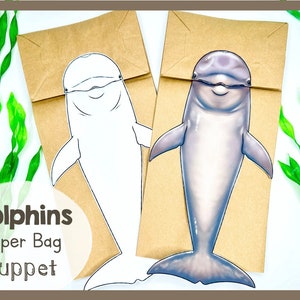Dolphin Paper Bag Puppet Craft Kit | Eco Friendly Printable Animal Template | Ocean Themed Craft | Instant Download Sea Animal Project