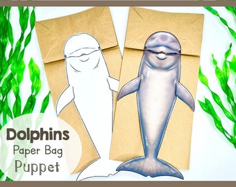 Dolphin Paper Bag Puppet Craft Kit | Eco Friendly Printable Animal Template | Ocean Themed Craft | Instant Download Sea Animal Project