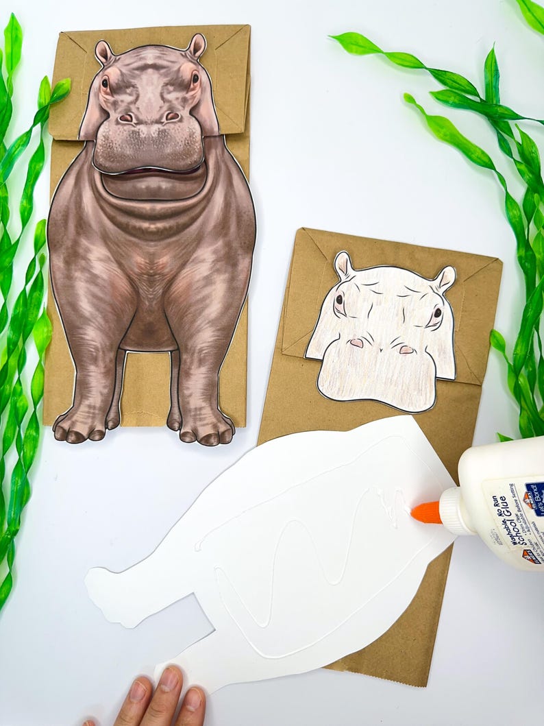 Realistic Hippo Paper Bag Puppet, Diy Paper Craft Printable for Kids ...