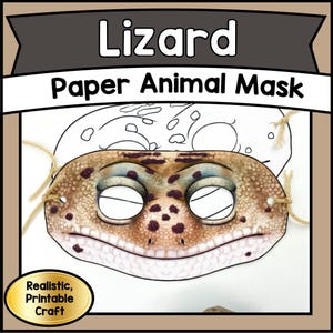 Máscara de papel de lagarto imprimible / Manualidad de reptil para niños / Actividad educativa en PDF / Descarga instantánea