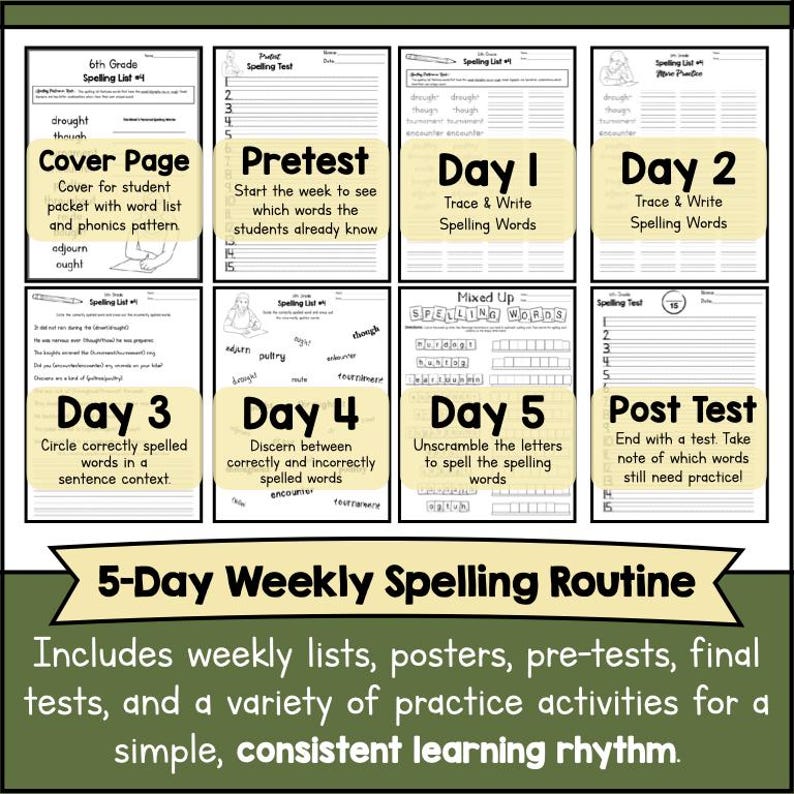 6th GRADE SPELLING Curriculum Printable - 30 Weeks of Printable ...