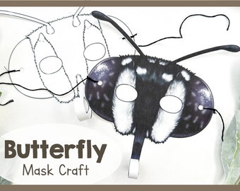 Butterfly Paper Mask Craft Template | Artistic Paper Animal Mask For School Projects | Printable Fun Home Activities Craft Art Lovers