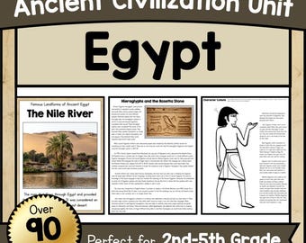 Ancient Civilizations Egypt Unit Study Printable, Egyptian Myths History Learning Material for 2nd, 3rd, 4th, & 5th Grade