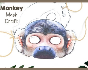 Monkey Paper Mask DIY Kit | Printable Animal Mask Craft Template | Jungle Theme Educational Fun Kids Activity | Gift For Animal Lovers