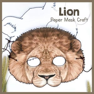 Lion Paper Mask Craft Kit | Printable Majestic Animal Mask Template | Creative Jointed Animal Craft | Animal Lovers Face Mask Template
