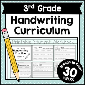 3rd GRADE HANDWRITING Curriculum PDF - 30 Weeks of Printable Writing Worksheets - Homeschool Letter and Sight Word Practice Pack