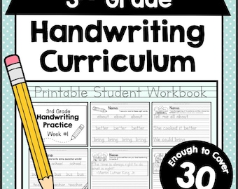 3rd GRADE HANDWRITING Curriculum PDF - 30 Weeks of Printable Writing Worksheets - Homeschool Letter and Sight Word Practice Pack
