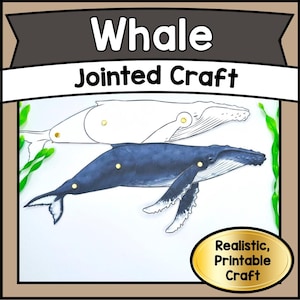 Printable DIY WHALE Jointed Puppet Craft Kit | Articulated Animal Template PDF | Kids Craft, Classroom Activity & Wildlife Play