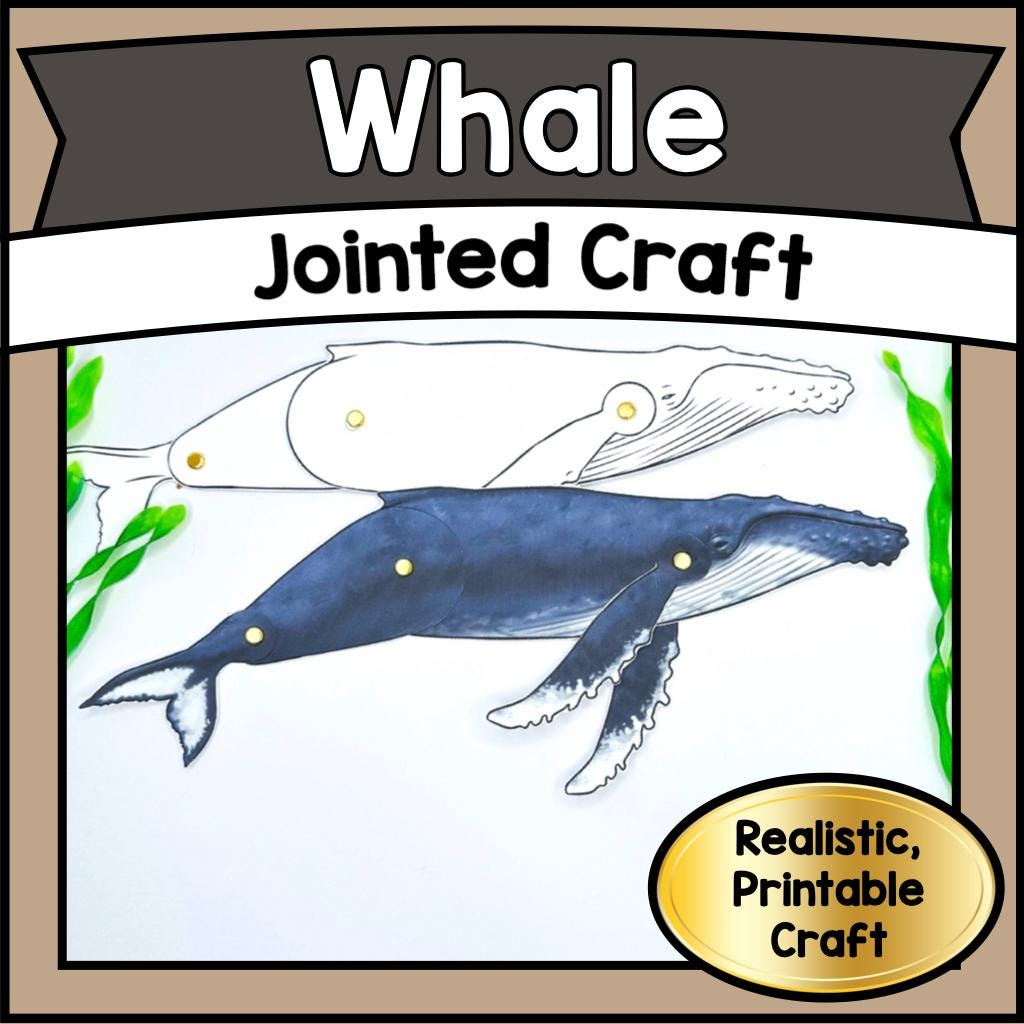 Printable DIY WHALE Jointed Puppet Craft Kit Articulated Animal…