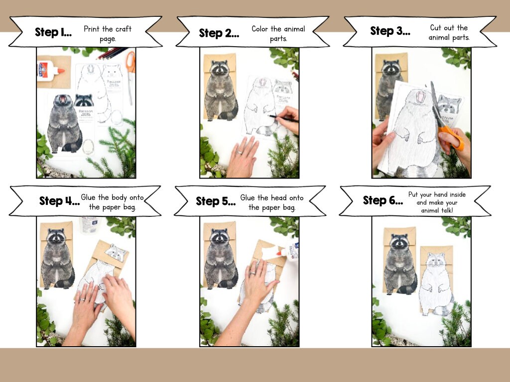 Raccoon Paper Bag Puppet Printable Craft Template - Etsy