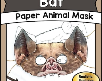 Druckbare DIY Fledermaus-Maskenvorlage | Gliederbuch Tier PDF Bastel | Kinder und Erwachsene verkleiden sich und umweltfreundliche kreative Aktivitäten