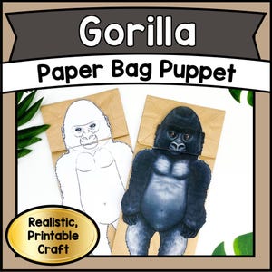 Printable GORILLA Paper Bag Puppet Craft Kit | DIY Animal Template PDF | Fun Kids Activity & Educational Classroom Craft