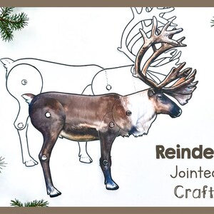 Printable Reindeer Jointed Craft | Articulated Animal Paper Template | Fun Caribou Project For Crafting | Creative Activity Home Decor