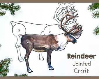 Printable Reindeer Jointed Craft | Articulated Animal Paper Template | Fun Caribou Project For Crafting | Creative Activity Home Decor