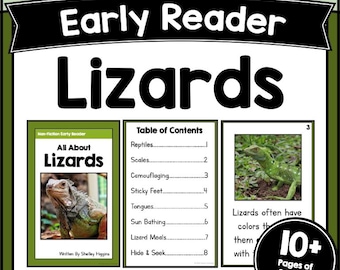 LIZARDS Reading Comprehension Worksheets Stories with Questions Kids Early Reading Passages K–2, 1st–3rd Grade ELA Activities Printable Book