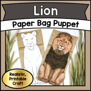Lion Paper Bag Puppet Craft Template | DIY SAFARI Animal PDF | Kids Creative Play & Educational Activity