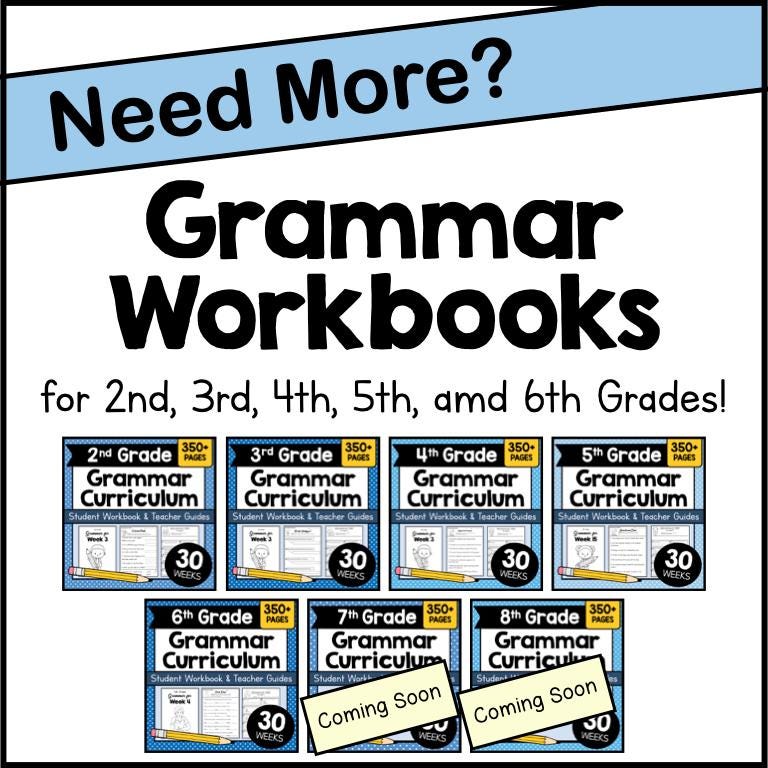 6th Grade Grammar Worksheets, Student Workbook & Teacher Guide, Year