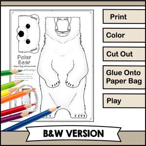 Printable Polar Bear Paper Bag Puppet Craft Kit | DIY ARCTIC Animal Template PDF | Kids Winter Craft & Educational Art Activity image 3