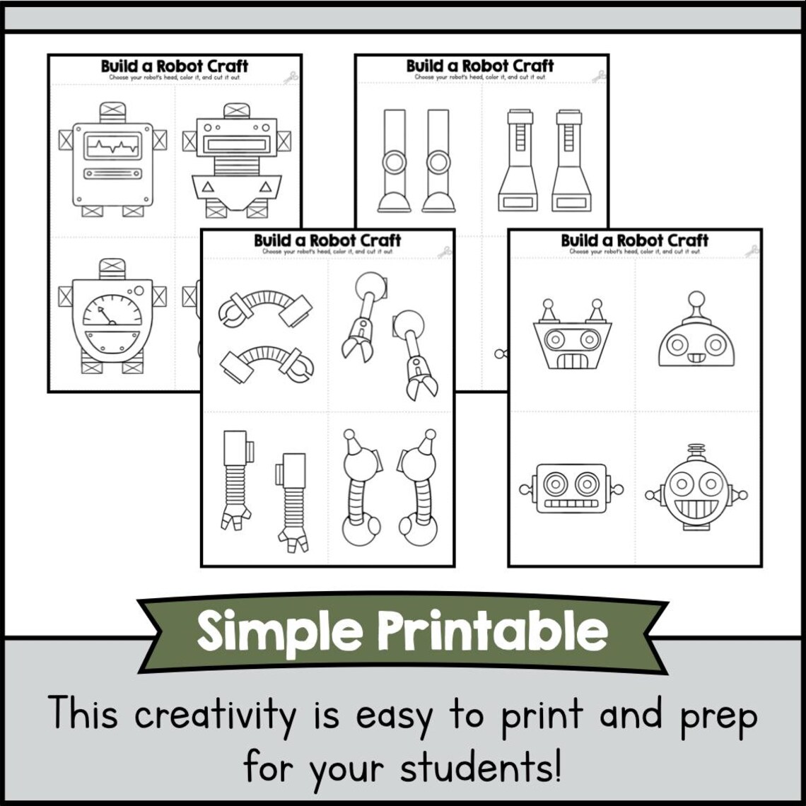 Robot Worksheet Building Build a Robot Craft Printable, Robot Activity for Kids, Cut and Paste ...