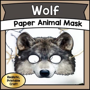 Plantilla de máscara de papel de lobo imprimible / Manualidad de animales DIY en PDF / Actividad divertida para niños y adultos para Halloween, fiestas y proyectos escolares