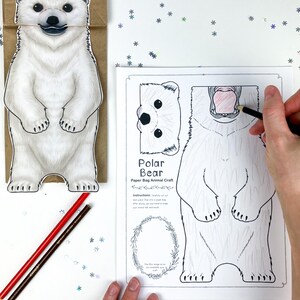 Printable Polar Bear Paper Bag Puppet Craft Kit | DIY ARCTIC Animal Template PDF | Kids Winter Craft & Educational Art Activity image 5