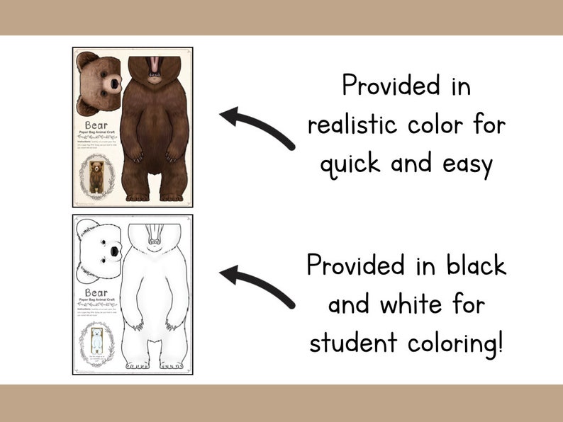 Bear Paper Bag Puppet Printable Craft Template (Instant Download) - Etsy