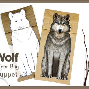 de marionnettes loup imprimable | Activité créative amusante pour les enfants, projet artistique | Kit de marionnettes Easy avec sac en papier | Temps de jeu éducatif pour enfant créatif