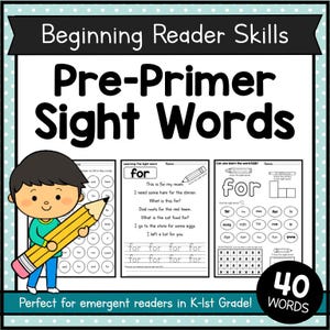 Dolch Pre-Primer Sight Word Bundle • 40 Word Worksheets, Activities, Flashcards + Bingo • Preschool & Kindergarten Literacy Center PDF