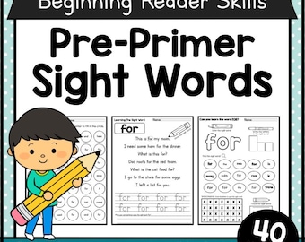 Dolch Pre-Primer Sight Word Bundle • 40 Word Worksheets, Activities, Flashcards + Bingo • Preschool & Kindergarten Literacy Center PDF