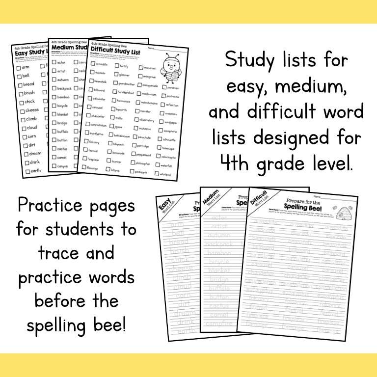 4th GRADE SPELLING Bee Word List PDF – Everything You Need to Host a