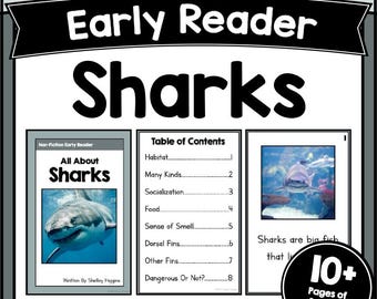 SHARKS Reading Comprehension Worksheets Reading Passages Short Stories with Questions Kindergarten 1st-2nd Grade Exercises Activities PDF