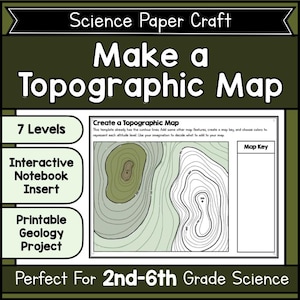Mapa topográfico imprimible, crea el tuyo propio, actividad científica, curvas de nivel y accidentes geográficos, hoja de trabajo de geografía, recursos para el aula en PDF
