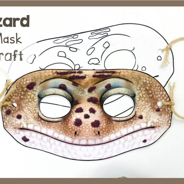 Lézard | Masque animal en papier | Modèle d'artisanat imprimable