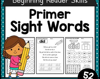 Dolch Primer Sight Word Bundle • 52 Word Worksheets, Activities, Flashcards + Bingo • Kindergarten & 1st Grade Literacy Center Printable PDF