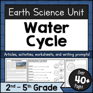 Water Cycle Unit Study PDF, Evaporation Condensation Precipitation Worksheets, Activities, Weather Science Posters, Homeschool Lesson Pack