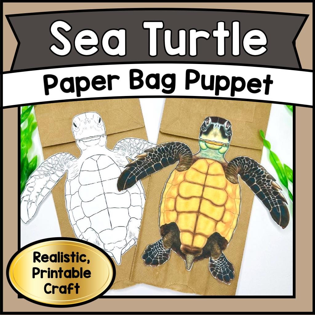 37 Super Cute Sea Turtle Crafts for Kids They Will Love 5 Sea Turtle Paper Bag Puppet, Interactive Paper Diy Kits, Easy Cut…