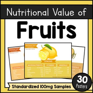 Values of Fruit Nutrition Posters Nutrition Facts Charts PDF Healthy Eating Classroom Decor Vitamins & Minerals Food Science Printable