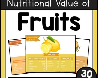 Values of Fruit Nutrition Posters Nutrition Facts Charts PDF Healthy Eating Classroom Decor Vitamins & Minerals Food Science Printable