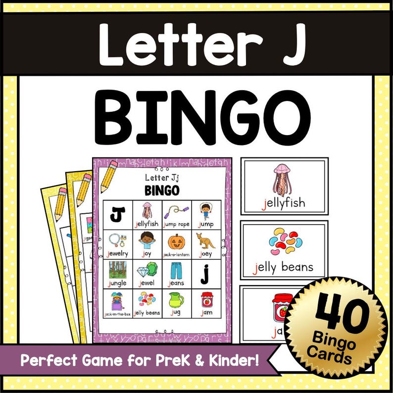 LETTER J BINGO Game – Cute Alphabet Bingo Printable for Preschool and ...