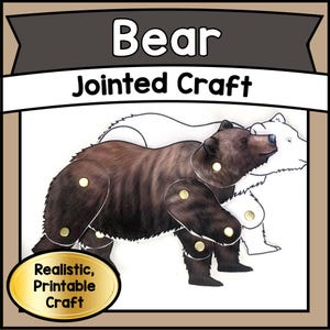 PRINTABLE Jointed Bear Puppet Craft Template Kit | DIY Articulated Woodland Animal PDF | Kids Creative Play & Homeschool Activity