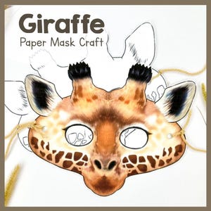 Giraffe Paper Mask Craft Kit | Printable Majestic Animal Mask Template | Creative Jointed Animal Craft |Face Mask Template