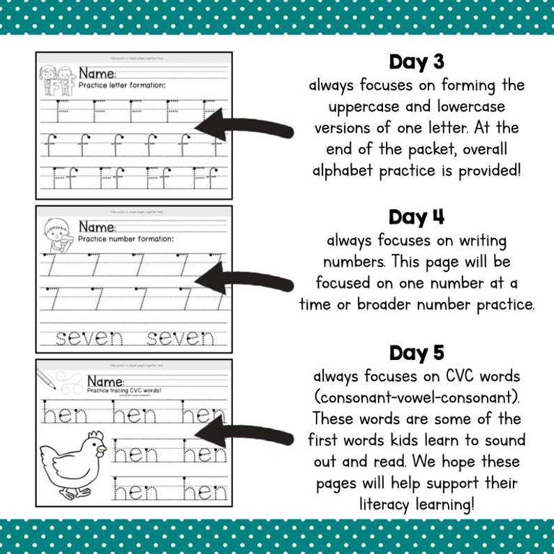 KINDERGARTEN HANDWRITING CURRICULUM Printable - 30 Weeks Writing Worksheets Pdf - Homeschool Tracing Practice For Early Learners image 4