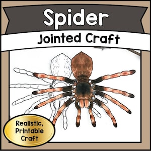 Kit de manualidades de títeres articulados de araña imprimibles / Plantilla de animal articulado DIY en PDF / Actividad educativa divertida para niños y aprendizaje en casa