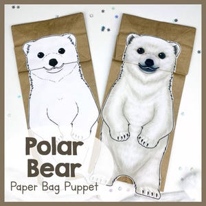 Polar Bear Paper Bag Puppet Craft Kit | Printable Arctic Animal Toy | Fun Educational Art Project Children | Articulated Animal Activity