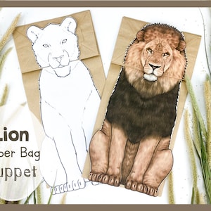 de création de marionnettes en forme de lion avec sac en papier | Marionnette animal Safari pour jeu éducatif | Activité de récréation créative, activité pour enfants à téléchargement immédiat