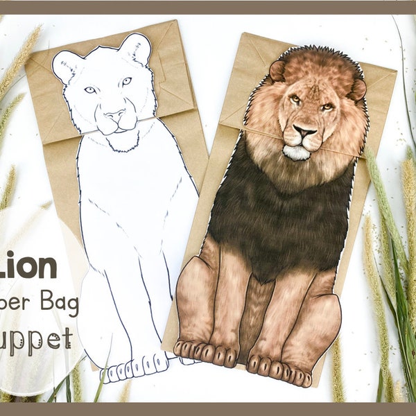 Lion Paper Bag Puppet Craft Template | Safari Animal Puppet For Educational Play | Creative Playtime Activity, Instant Download Kid Activity