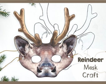 Printable Reindeer Craft Mask | Animal Paper Template | Easy To Make Creative Play Educational Activities | Caribou Craft For School Project