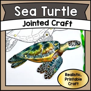 ARTICULATED Sea Turtle Jointed Paper Craft Template | Printable Marine Animal Craft Kit | DIY Ocean Life PDF for Kids Educational Activity
