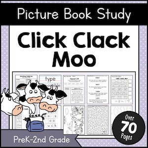 Książka obrazkowa „Klik, klak, muu” – pomoc naukowa | Materiały do druku dla przedszkolaków i uczniów drugiej klasy | Cyfrowy arkusz ćwiczeń do pobrania bez przygotowania