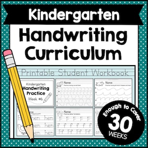 KINDERGARTEN HANDWRITING CURRICULUM Printable - 30 Weeks Writing Worksheets Pdf - Homeschool Tracing Practice For Early Learners image 1